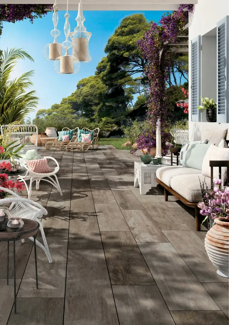 Gres Mirage NOON efekt drewno - aranzacja w eleganckiej lazience