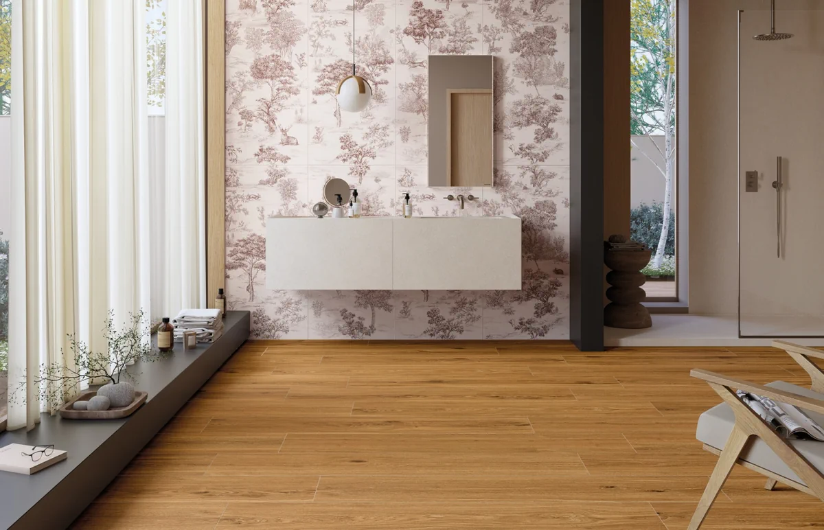 Gres Mirage IZUMI efekt drewno - aranzacja w elewacji domu