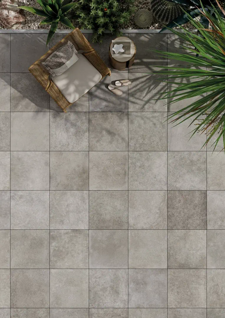 Gres Mirage DIJON efekt kamień - aranzacja w minimalistycznym wnetrzu