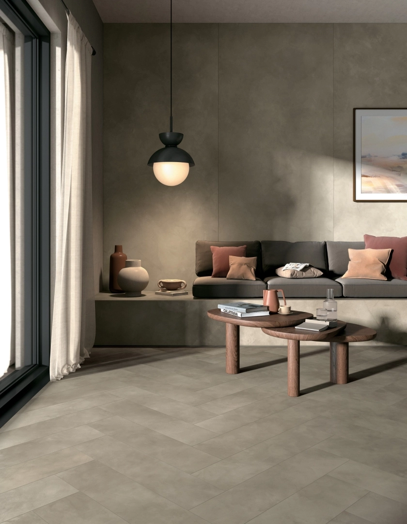 Gres Mirage CLAY efekt beton - aranzacja w eleganckiej lazience