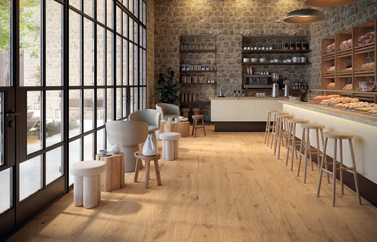 Gres Mirage IZUMI efekt drewno - aranzacja w eleganckiej lazience