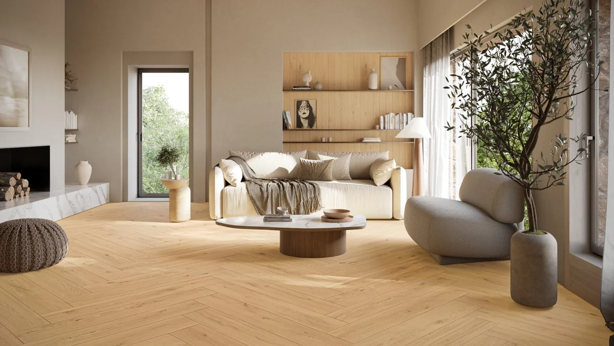 Gres Mirage IZUMI efekt drewno - aranzacja w elewacji domu