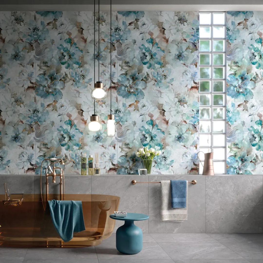 Gres Mirage PAPIER efekt tapeta - aranzacja w przestronnym holu