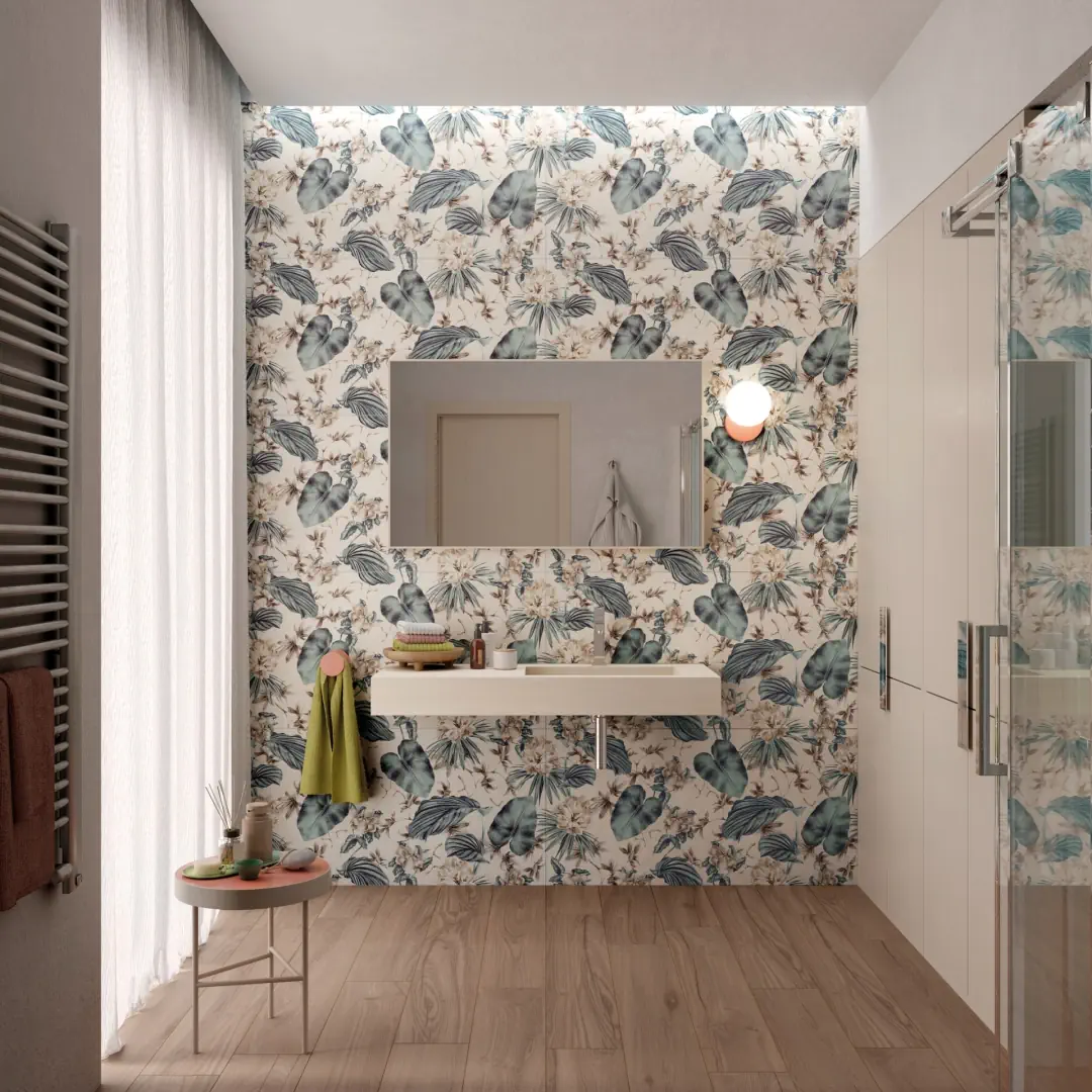 Gres Mirage JURUPA efekt drewno - aranzacja w eleganckiej lazience