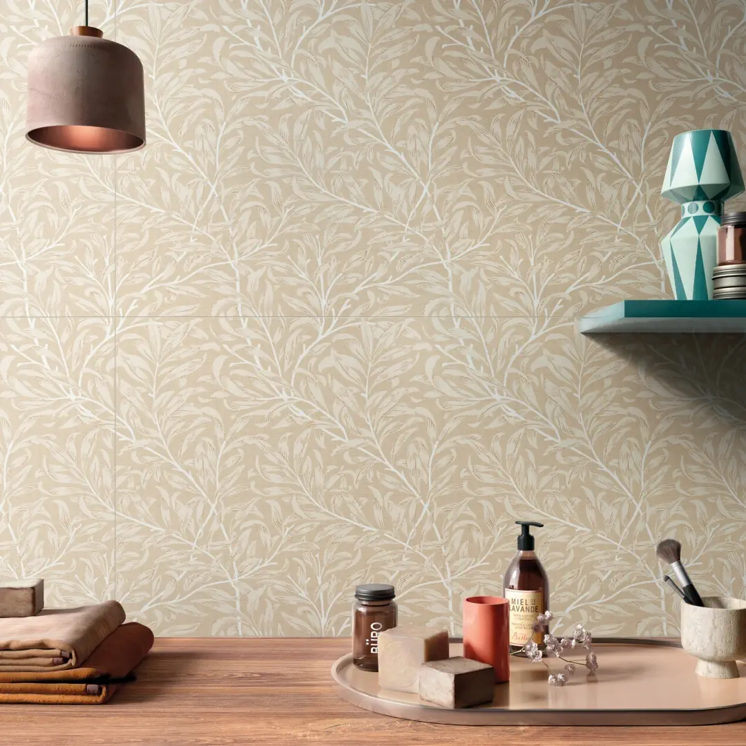 Gres Mirage PAPIER efekt tapeta - aranzacja w minimalistycznym wnetrzu