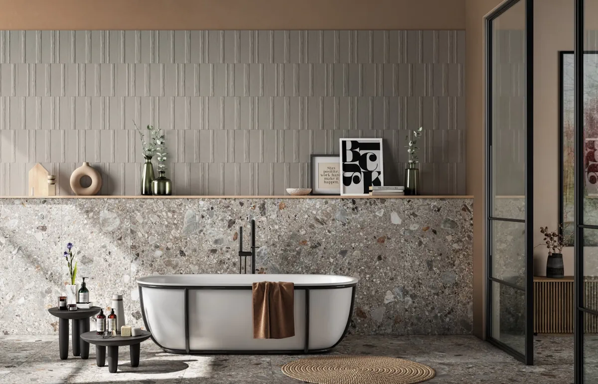 Gres Mirage MAND efekt beton, kolor - aranzacja w eleganckiej lazience