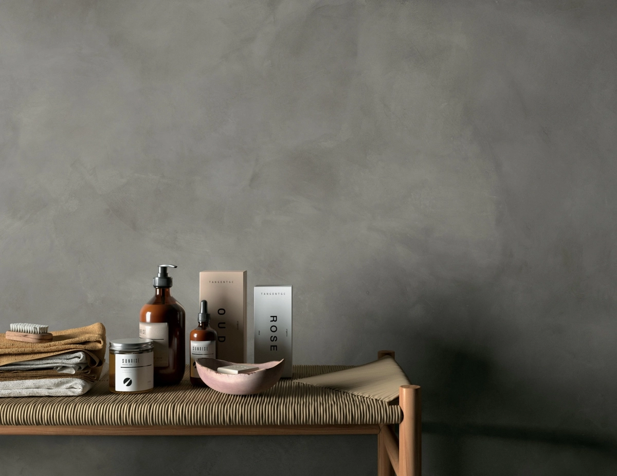 Gres Mirage CLAY efekt beton - aranzacja w przestronnym holu
