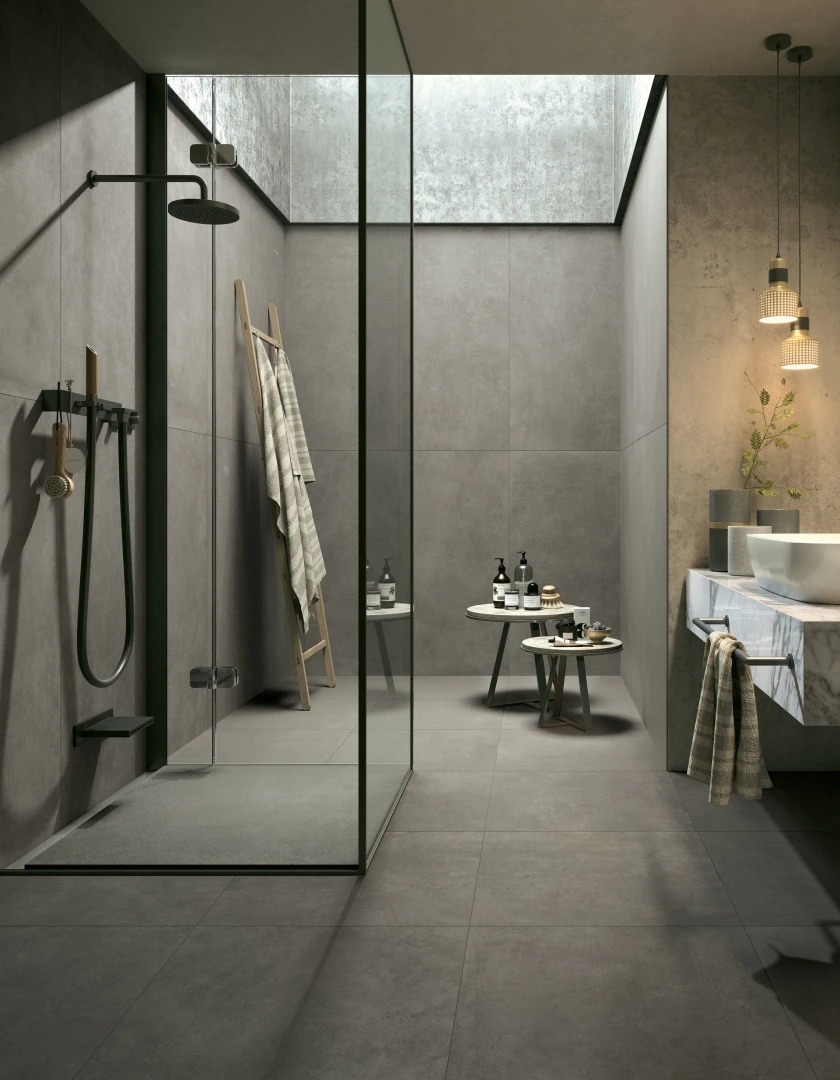 Gres Mirage GLOCAL efekt beton - aranzacja w elewacji domu