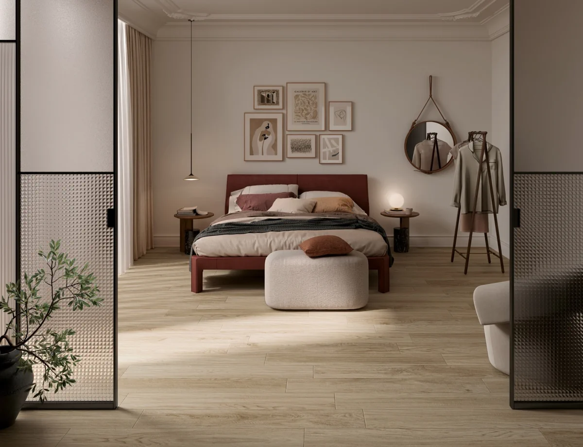 Gres Mirage SIGNATURE efekt drewno - aranzacja w elewacji domu