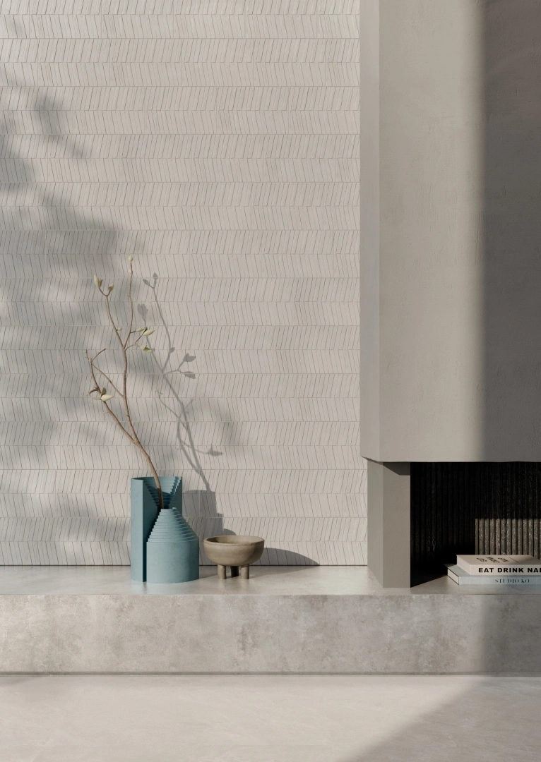 Gres Mirage MAND efekt beton, kolor - aranzacja w minimalistycznym wnetrzu