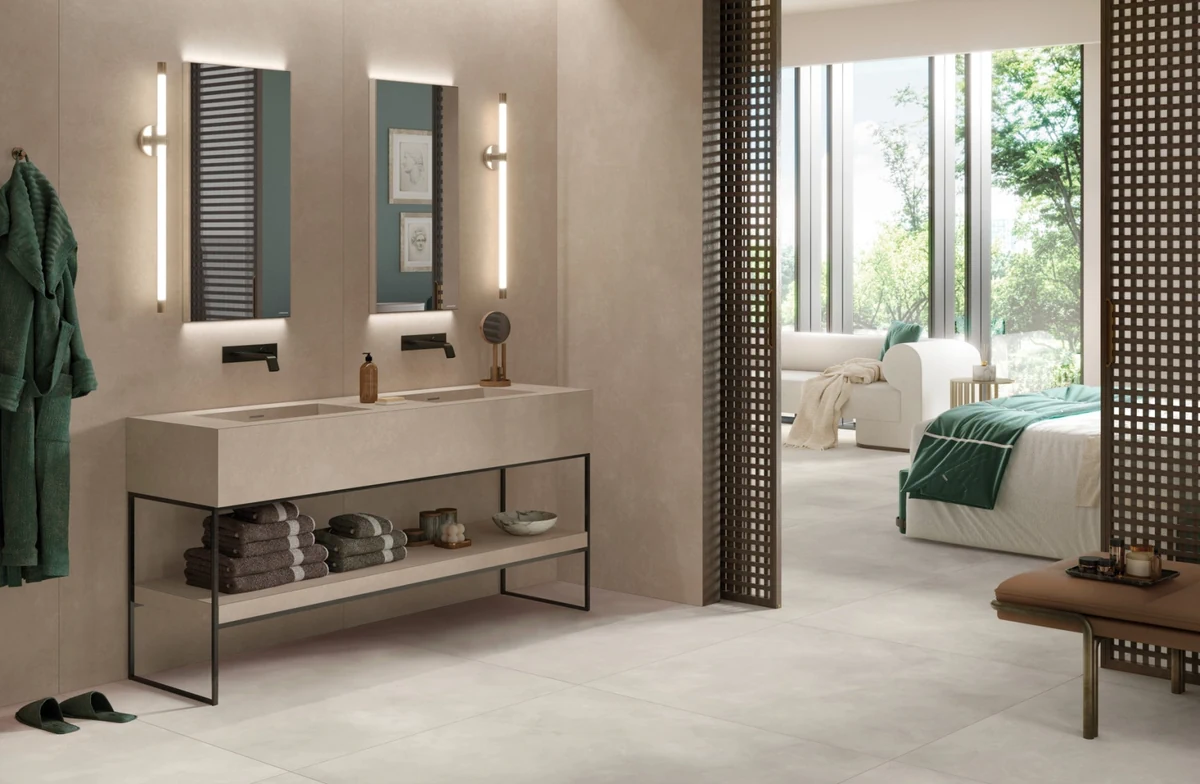 Gres Mirage CLAY efekt beton - aranzacja w elewacji domu