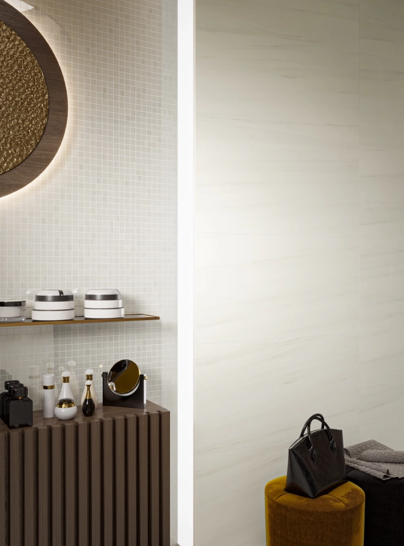 Gres Piemme MAJESTIC PURE SELECTION efekt marmur - aranzacja w minimalistycznym wnetrzu