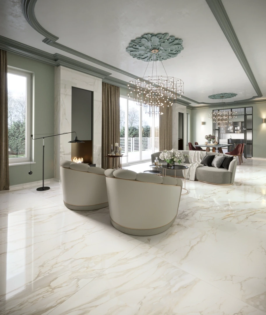 Gres Piemme MAJESTIC PURE SELECTION efekt marmur - aranzacja w minimalistycznym wnetrzu