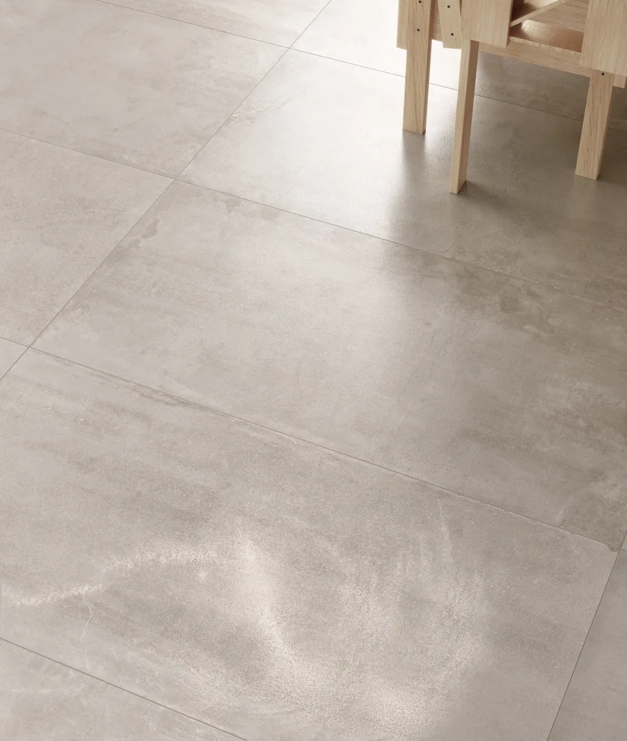 Gres Piemme MATERIA efekt metal - aranzacja w minimalistycznym wnetrzu