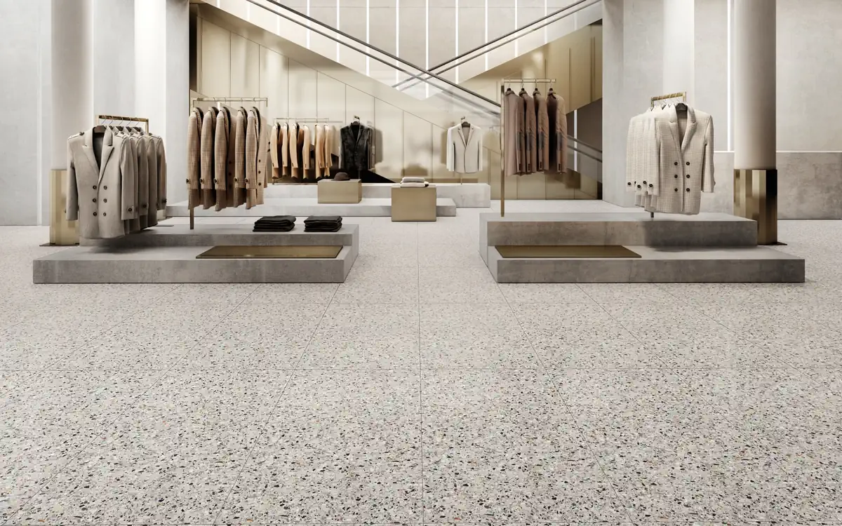 Gres Piemme VENETIAN MARBLE efekt terrazzo - aranzacja w przestronnym holu