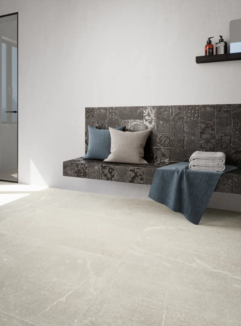 Gres Piemme IBLA efekt kamień - aranzacja w eleganckiej lazience
