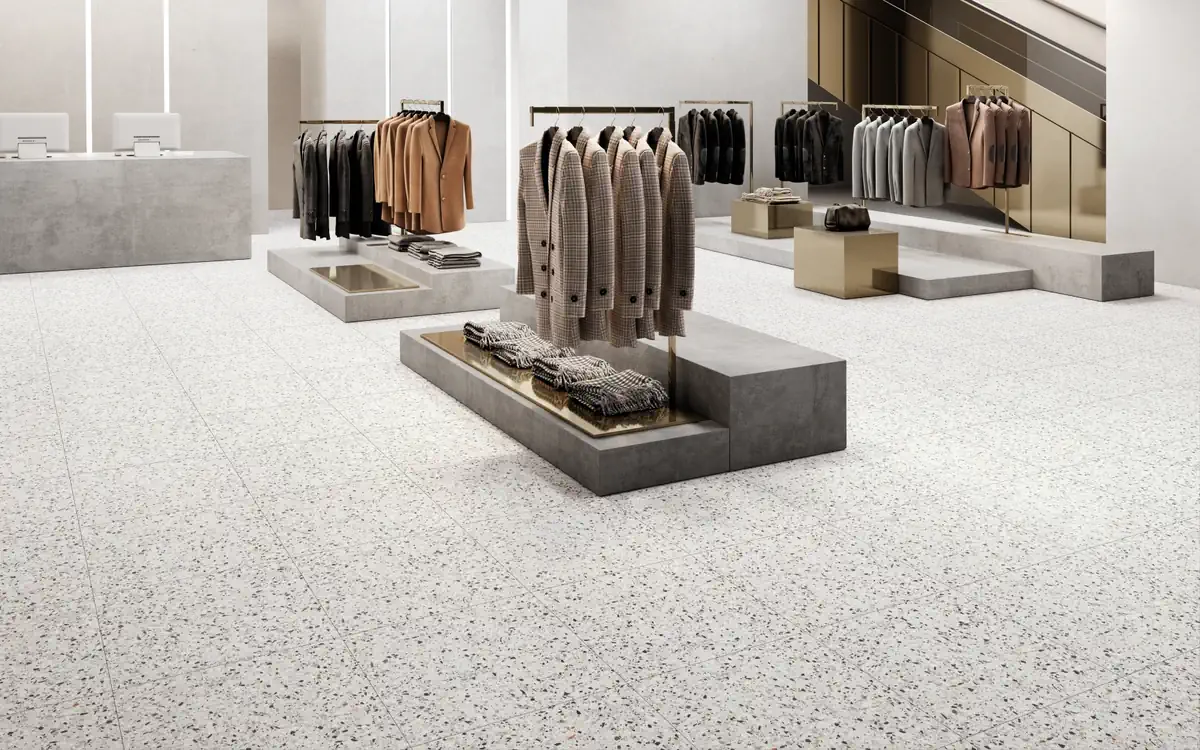Gres Piemme VENETIAN MARBLE efekt terrazzo - aranzacja w minimalistycznym wnetrzu