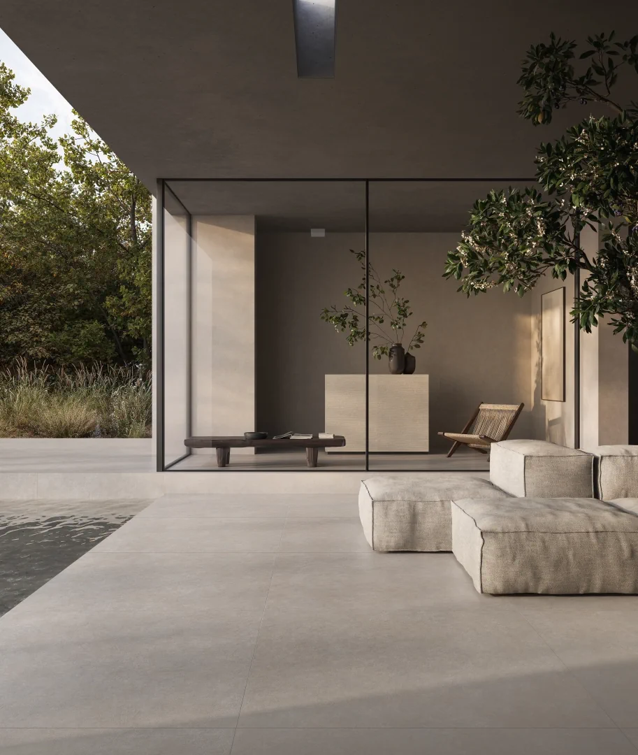 Gres Piemme CEMENT VIBES efekt beton - aranzacja w eleganckiej lazience