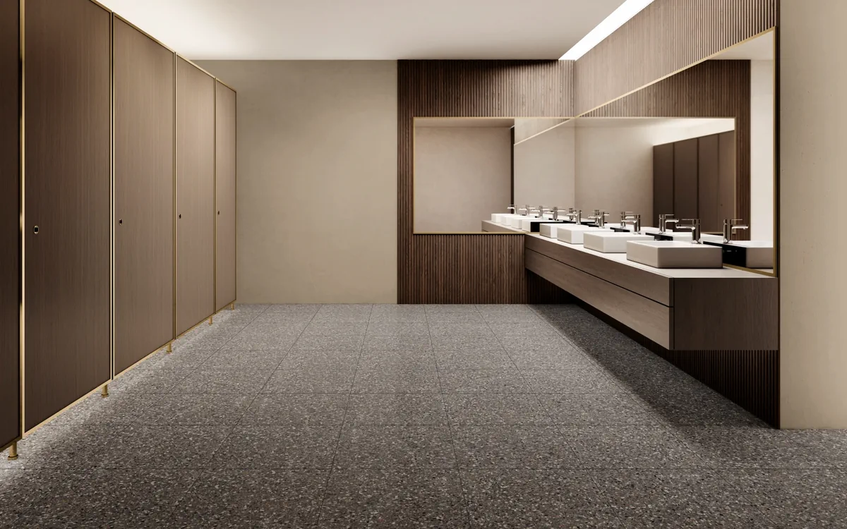 Gres Piemme VENETIAN MARBLE efekt terrazzo - aranzacja w korytarzu z naturalnym swiatlem