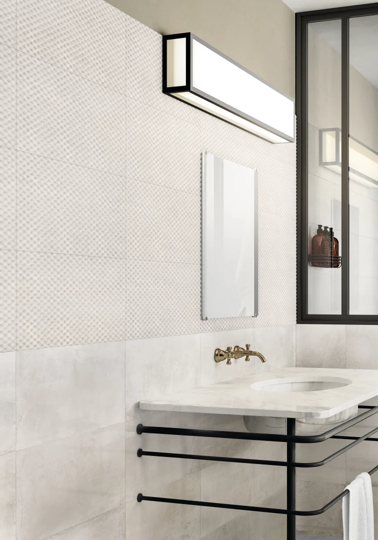 Gres Piemme MATERIA efekt metal - aranzacja w eleganckiej lazience