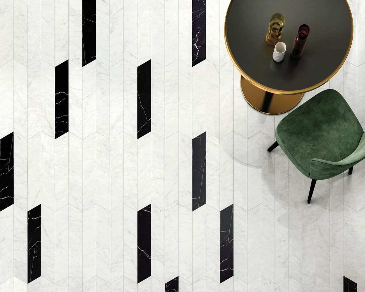 Gres Piemme MAJESTIC efekt marmur - aranzacja w minimalistycznym wnetrzu