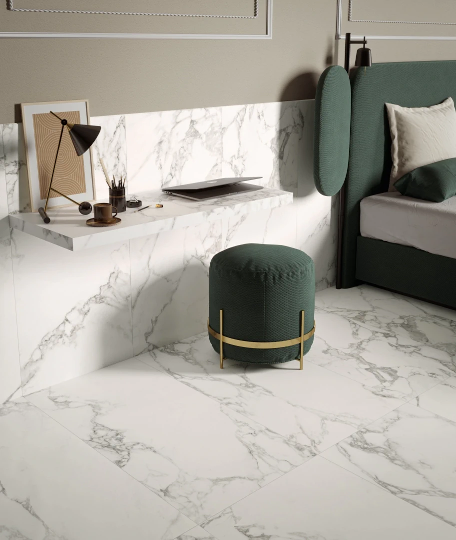 Gres Piemme MAJESTIC PURE SELECTION efekt marmur - aranzacja w przestronnym holu