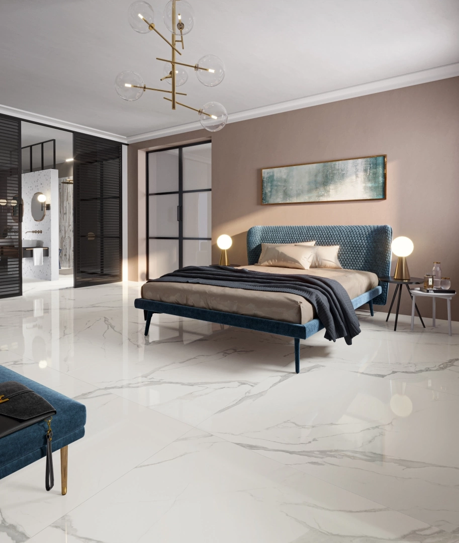 Gres Piemme MAJESTIC PURE SELECTION efekt marmur - aranzacja w przestronnym holu