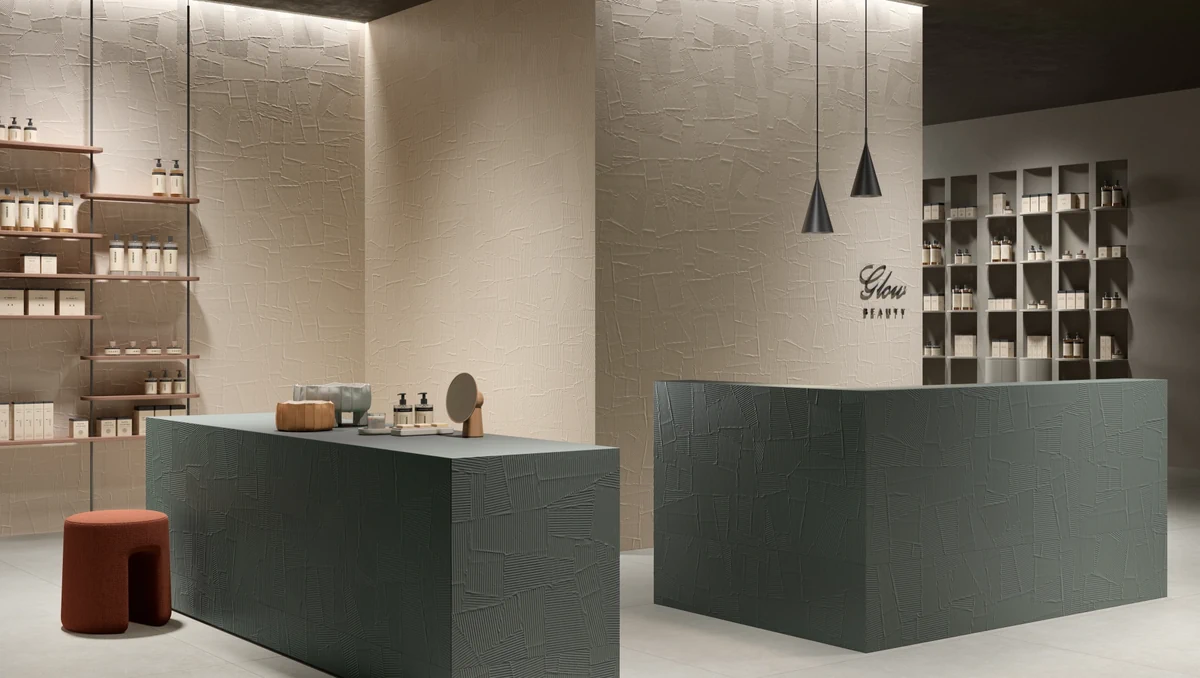 Gres Piemme HOMEY PAPER CLAY efekt kamień - aranzacja w minimalistycznym wnetrzu