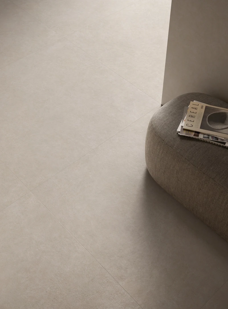 Gres Piemme CEMENT VIBES efekt beton - aranzacja w nowoczesnym salonie