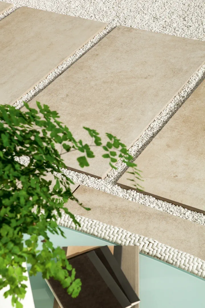 Gres Piemme CASTLESTONE efekt kamień - aranzacja w minimalistycznym wnetrzu