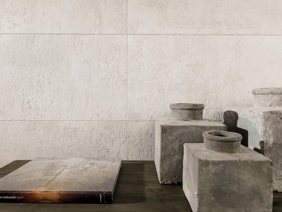 Gres Porcelanosa BALTIMORE efekt beton - aranzacja w elewacji domu