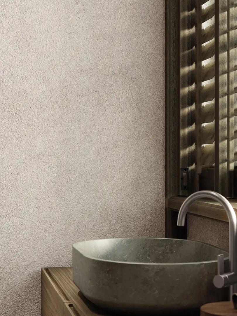 Gres Porcelanosa SAVANNAH efekt kamień - aranzacja w nowoczesnym salonie