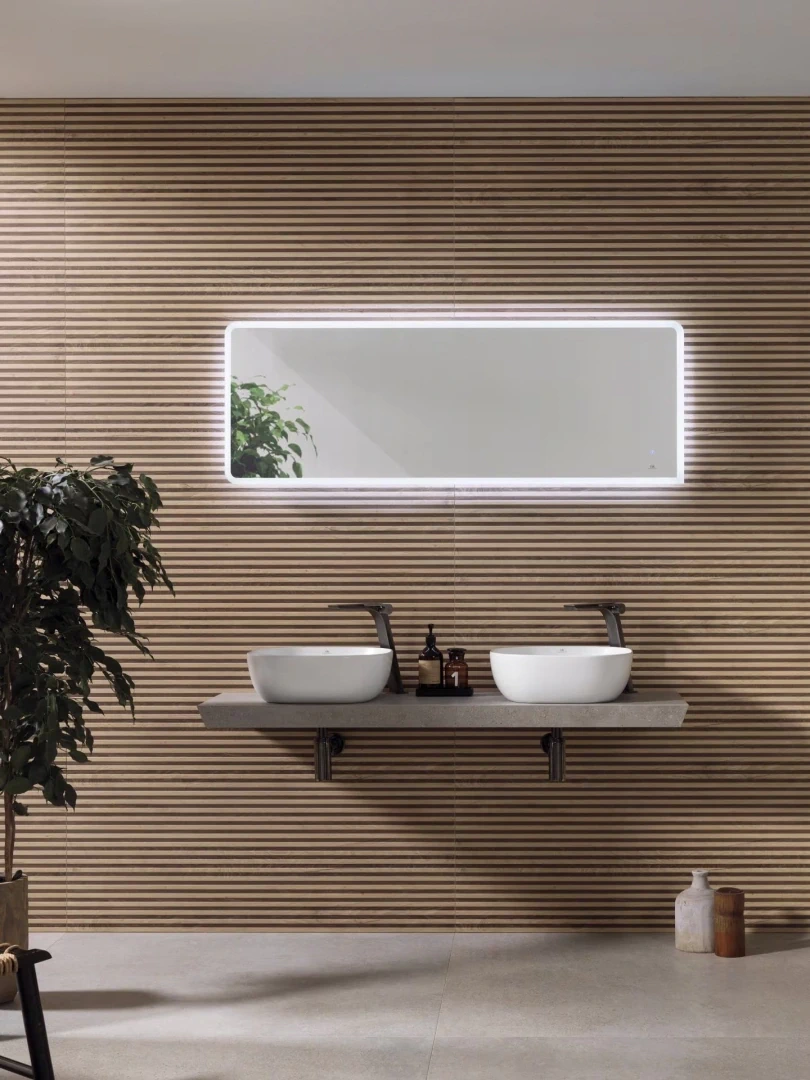 Gres Porcelanosa BOTTEGA efekt beton - aranzacja w przestronnym holu