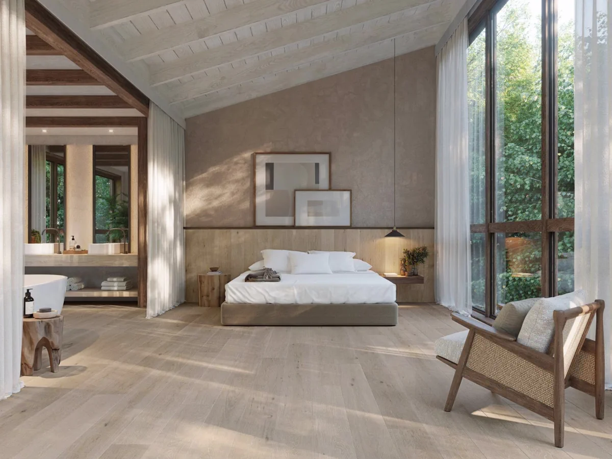 Gres Porcelanosa DEVON efekt drewno - aranzacja w nowoczesnym salonie