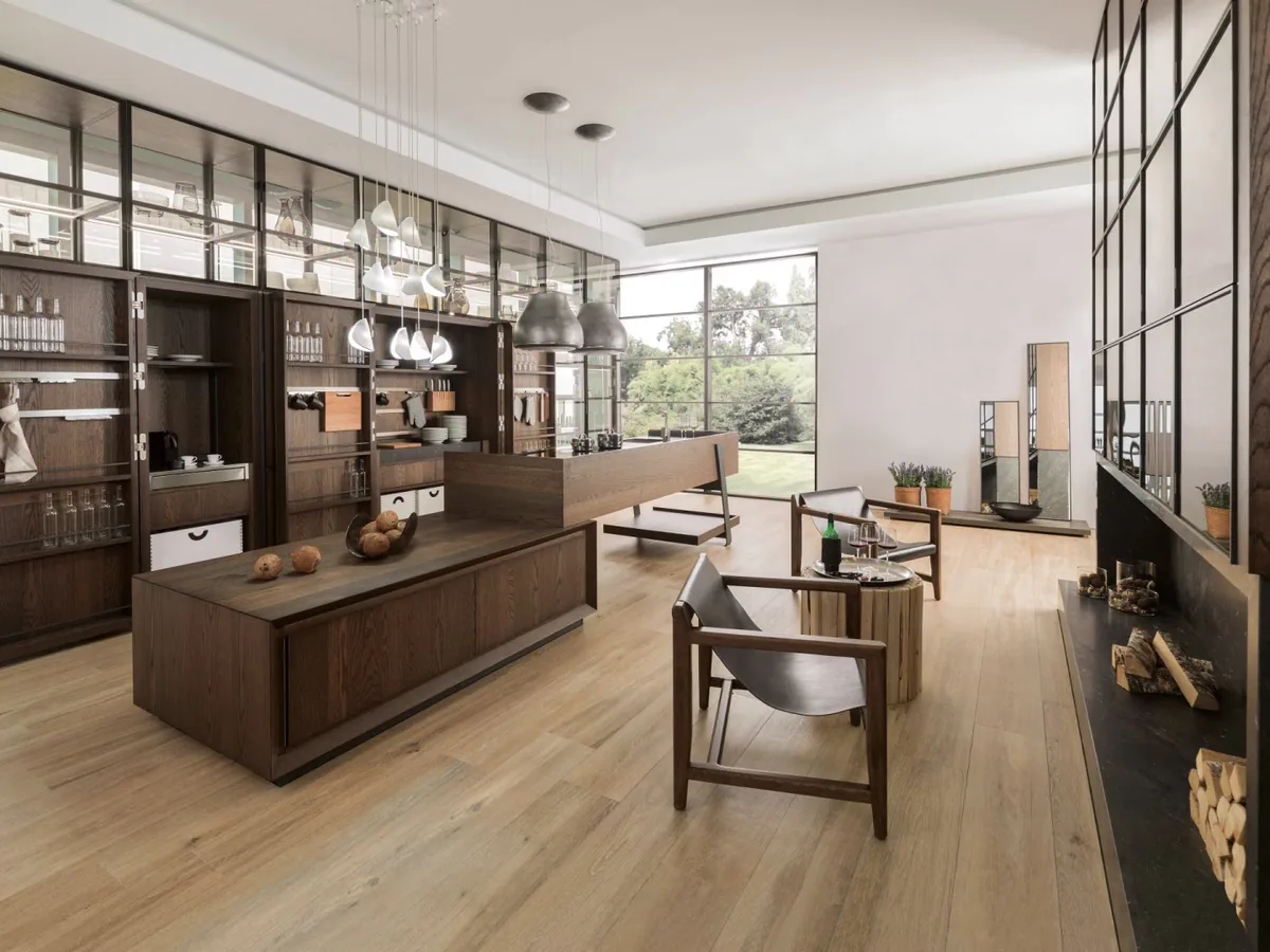 Gres Porcelanosa TANZANIA efekt drewno - aranzacja w nowoczesnym salonie