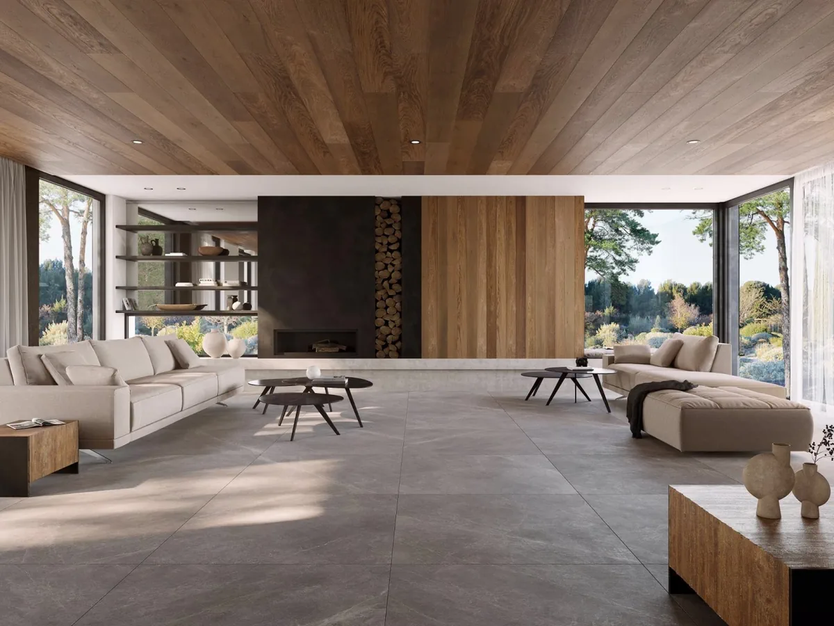 Gres Porcelanosa MYSTIC efekt kamień - aranzacja w elewacji domu