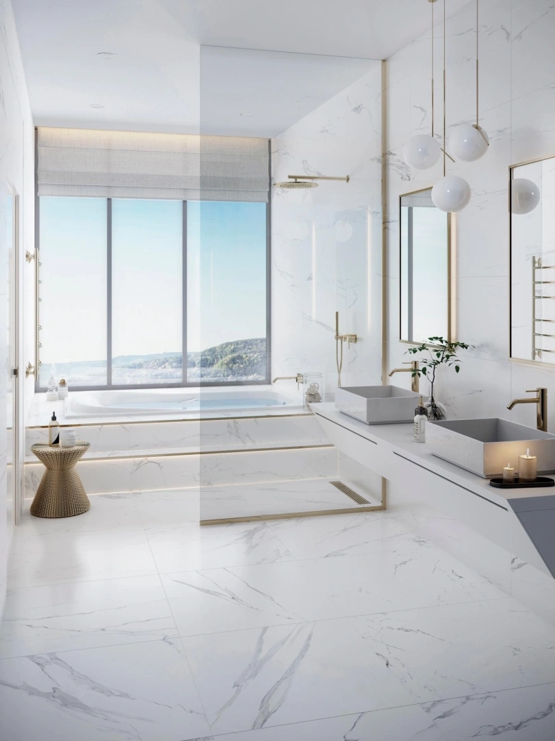 Gres Porcelanosa ARTIC efekt marmur - aranzacja w eleganckiej lazience
