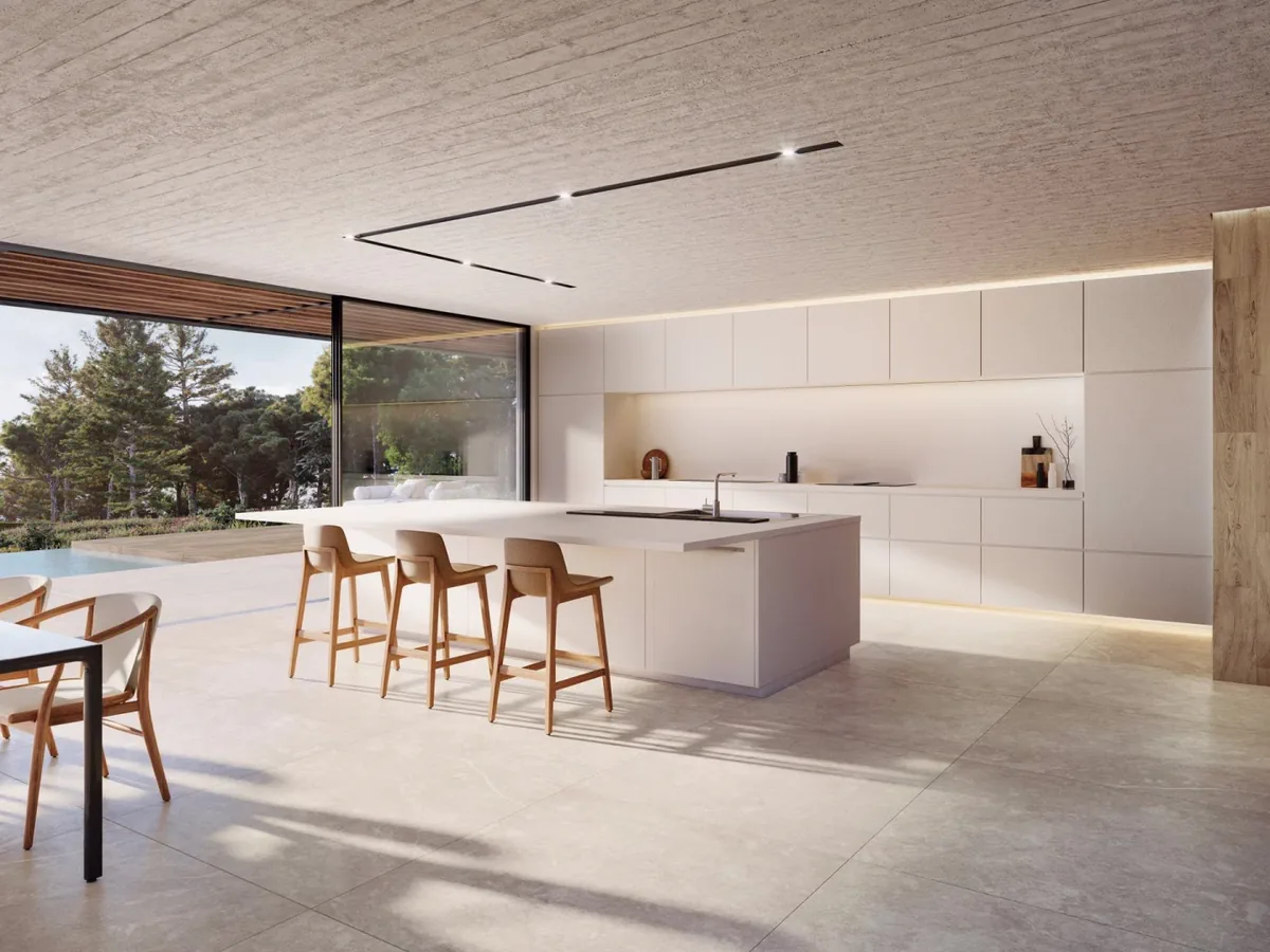Gres Porcelanosa BERNA efekt kamień - aranzacja w nowoczesnym salonie