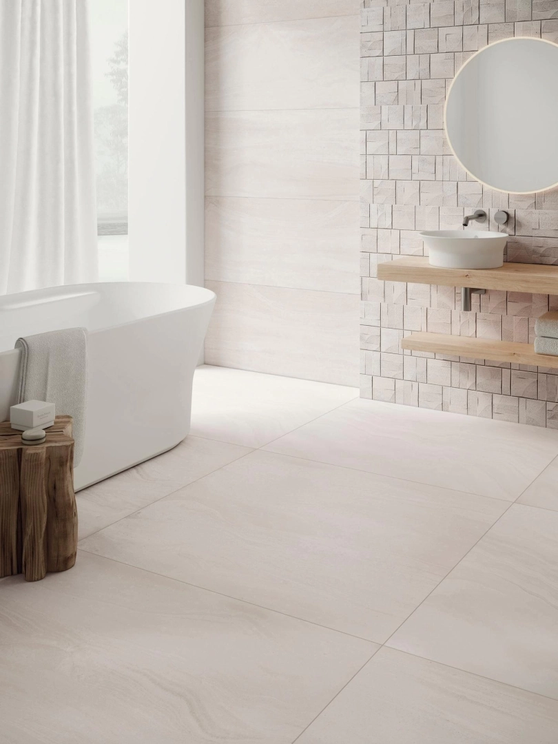 Gres Porcelanosa BUTAN efekt kamień - aranzacja w eleganckiej lazience