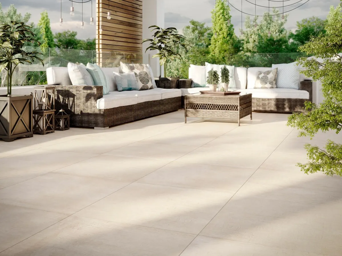 Gres Porcelanosa NEWPORT efekt beton - aranzacja w minimalistycznym wnetrzu