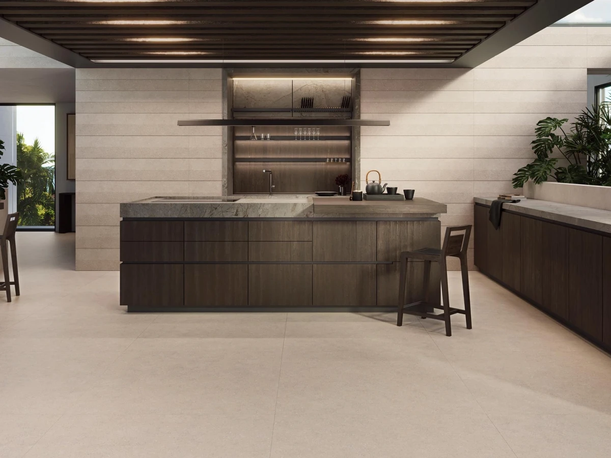 Gres Porcelanosa TERRA efekt beton - aranzacja w minimalistycznym wnetrzu
