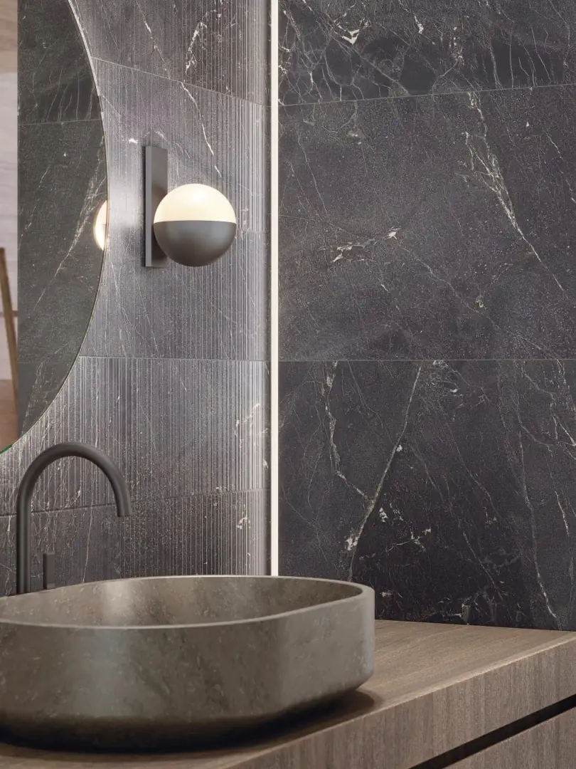 Gres Porcelanosa NOLITA MARQUINA efekt marmur - aranzacja w elewacji domu