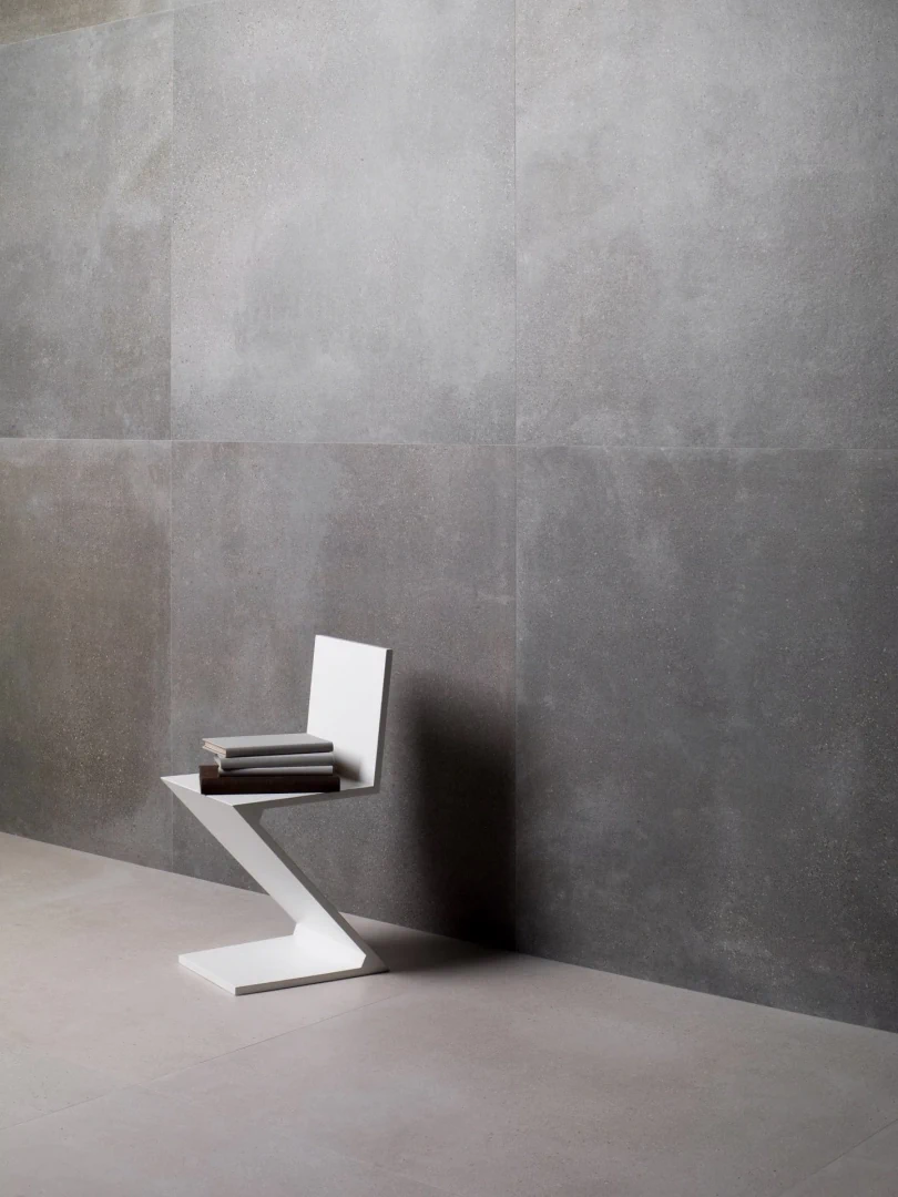 Gres Porcelanosa BOTTEGA efekt beton - aranzacja w nowoczesnym salonie