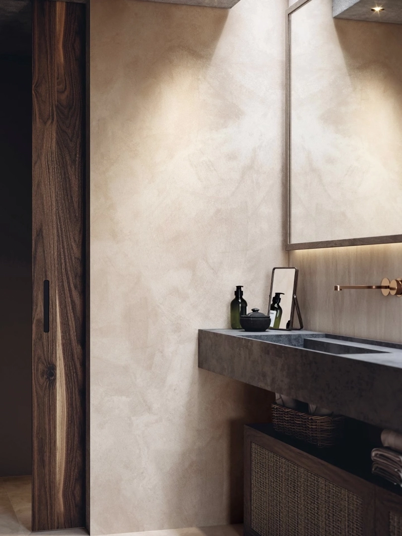Gres Porcelanosa SANTORINI efekt beton - aranzacja w eleganckiej lazience