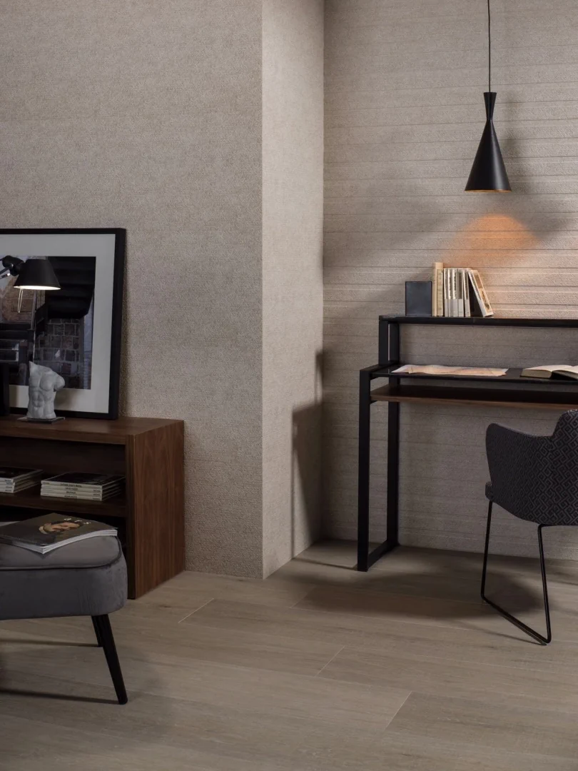 Gres Porcelanosa CAPRI efekt kolor - aranzacja w minimalistycznym wnetrzu