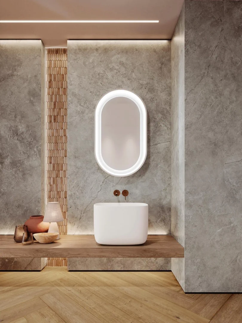 Gres Porcelanosa BREMEN efekt drewno - aranzacja w korytarzu z naturalnym swiatlem