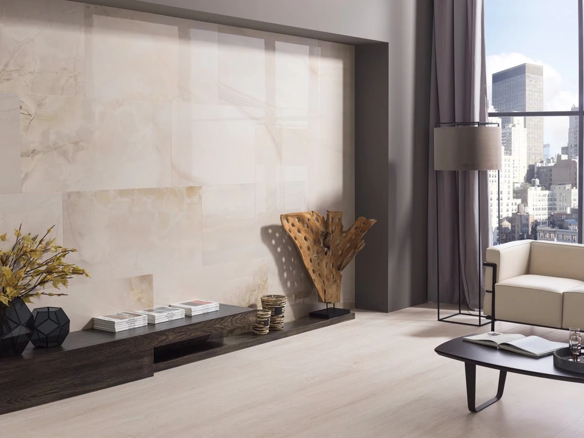 Gres Porcelanosa DEVON efekt drewno - aranzacja w przestronnym holu