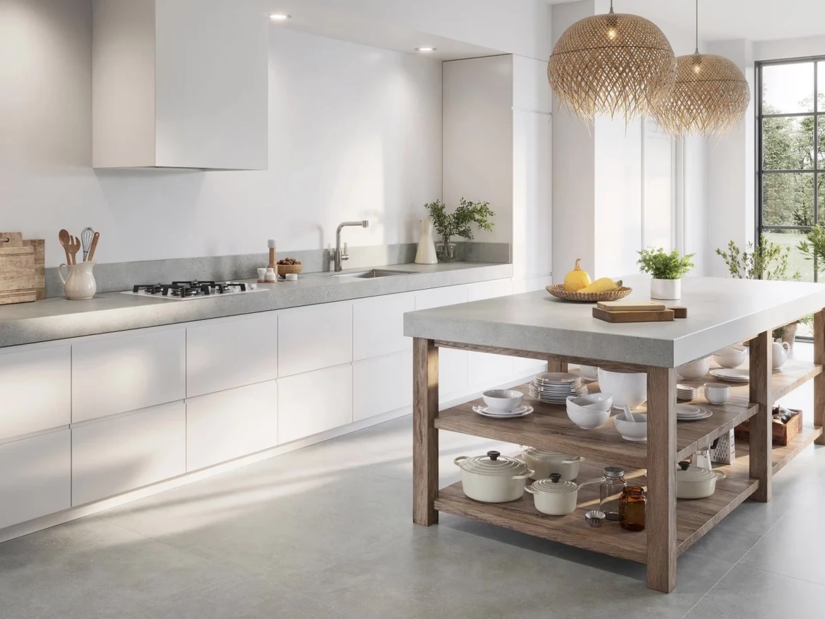 Gres Porcelanosa BOTTEGA efekt beton - aranzacja w elewacji domu