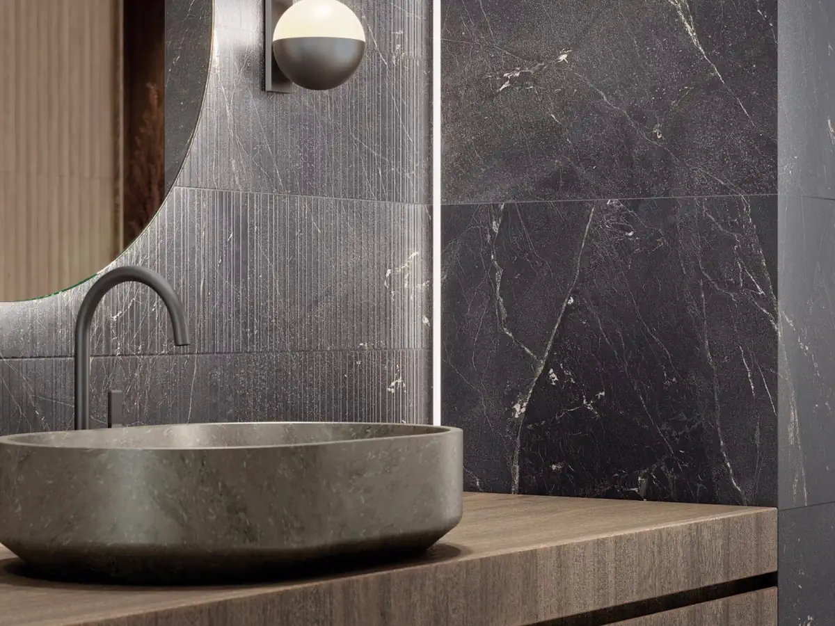 Gres Porcelanosa NOLITA MARQUINA efekt marmur - aranzacja w przestronnym holu