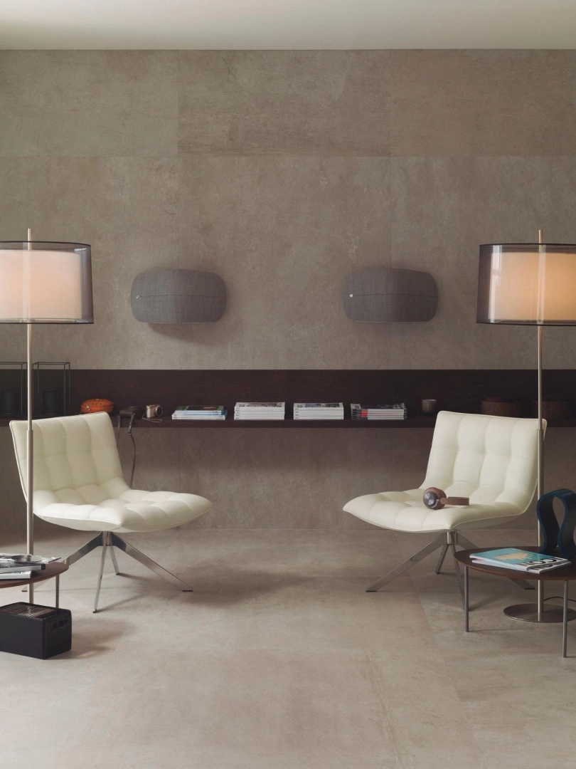 Gres Porcelanosa RODANO efekt beton, kamień - aranzacja w elewacji domu